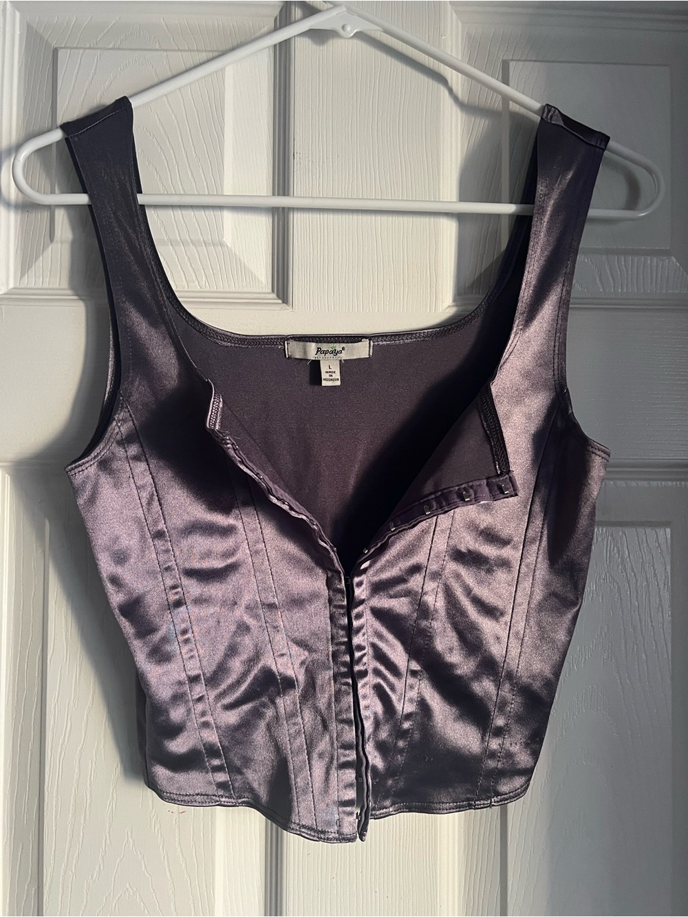 Papaya Satin Corset-Style Camisole in Purple